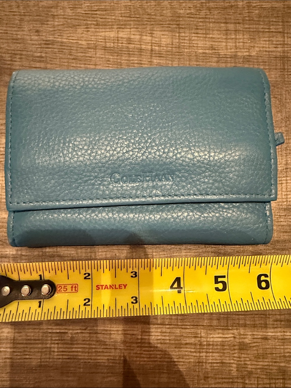 Cole Haan Pebbled Leather Trifold Wallet - Teal Blue